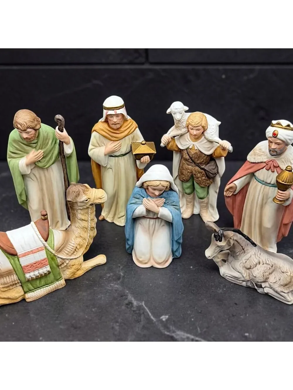 Vintage HOMCO Home Interiors Nativity 7 Pc Porcelain Set Camel Donkey #5419